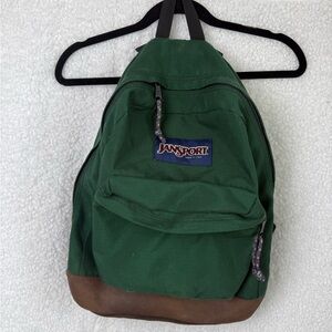 Vintage Jansport Dark Green Backpack with Brown Suede Base